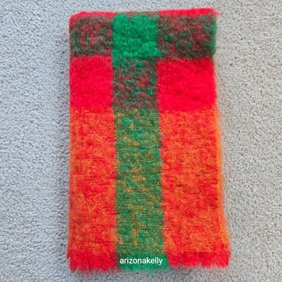 Vibrant Mohair/Wool Scarf Red Green Orange Yellow - Picture 8 of 10